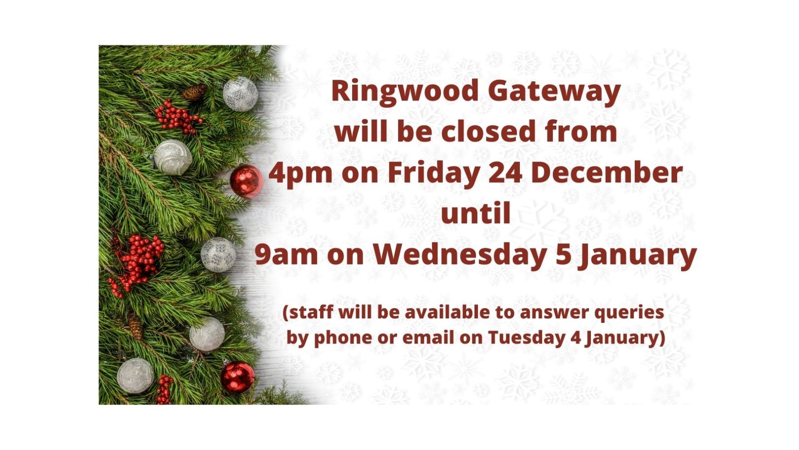 Ringwood Gateway Christmas Opening Hours